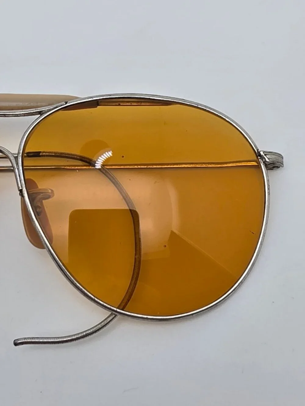 American Optical Type G-1 AAF Nickel Frame Noviole Amber WWII Aviator Sunglasses
